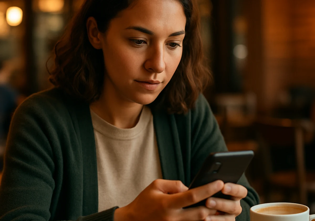 Person holding a smartphone while sitting comfortably